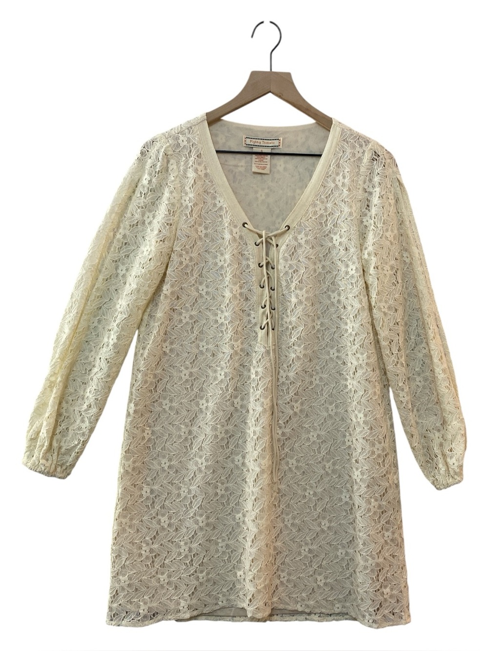 Flying Tomato Cream Lace Mini Dress Size S Lined Feminine Boho Festival Hippie